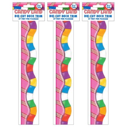 Picture of Eureka School Extra Wide Die-Cut Deco Trim, 3-1/4in x 37in, Candy Land Dimensional Look, 12 Strips Per Pack, Set Of 3 Packs