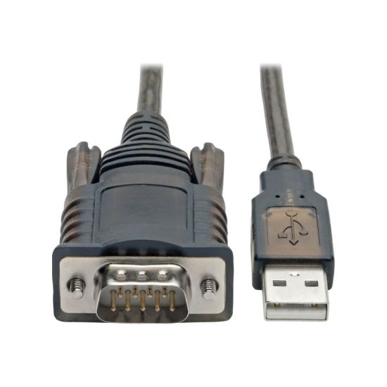 Picture of Tripp Lite RS232 to USB Adapter Cable with COM Retention (USB-A to DB9 M/M), FTDI, 5 ft. - First End: 1 x Type A Male USB - Second End: 1 x DB-9 Male Serial - 480 Mbit/s - Shielding - Nickel Plated Connector - Gold Plated Contact - Black