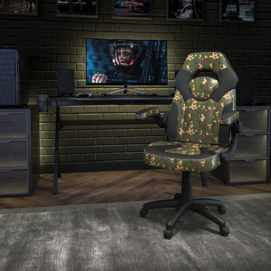 Picture of Flash Furniture X10 Ergonomic LeatherSoft Faux Leather High-Back Racing Gaming Chair With Flip-Up Arms, Camouflage/Black