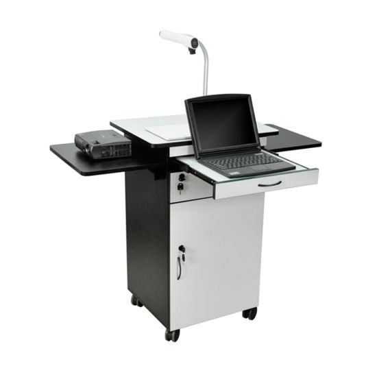 Picture of Luxor 23-3/4in Multimedia Workstation With Locking Cabinet, 33-1/4inH x 25inW x 19-1/4inD, White/Black