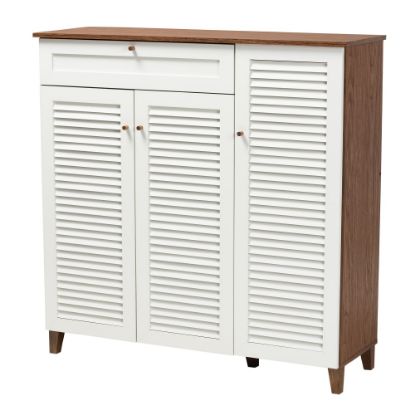 Picture of Baxton Studio Coolidge 11-Shelf Shoe Storage Cabinet With Drawer, White/Walnut