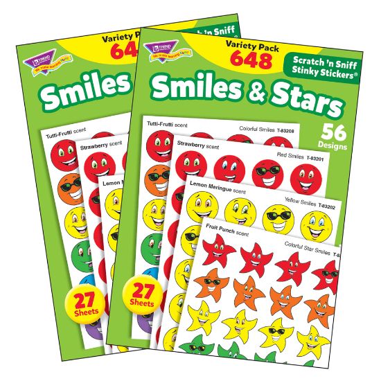 Picture of Trend Stinky Stickers, Smiles & Stars, 648 Stickers Per Pack, Set Of 2 Packs