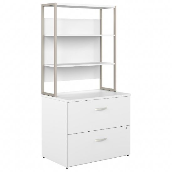 Picture of Bush Business Furniture Hybrid 35-11/16inW x 23-3/8inD Lateral 2-Drawer File Cabinet With Shelves, White, Standard Delivery