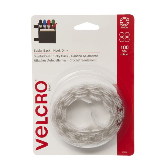 Picture of VELCRO Brand Sticky Back Round Fastener Tape, Hook Only, 5/8in Diameter, White, Pack Of 100