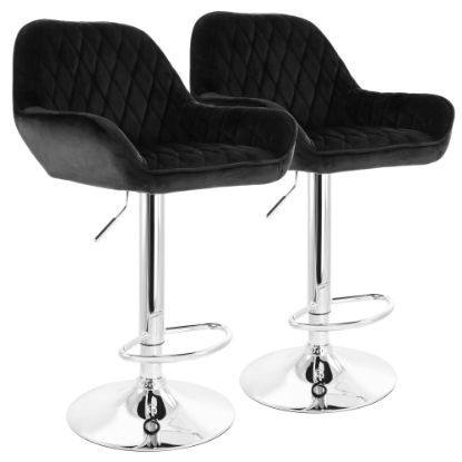 Picture of Elama Adjustable Velvet Bar Stools, Black/Chrome, Set Of 2 Stools