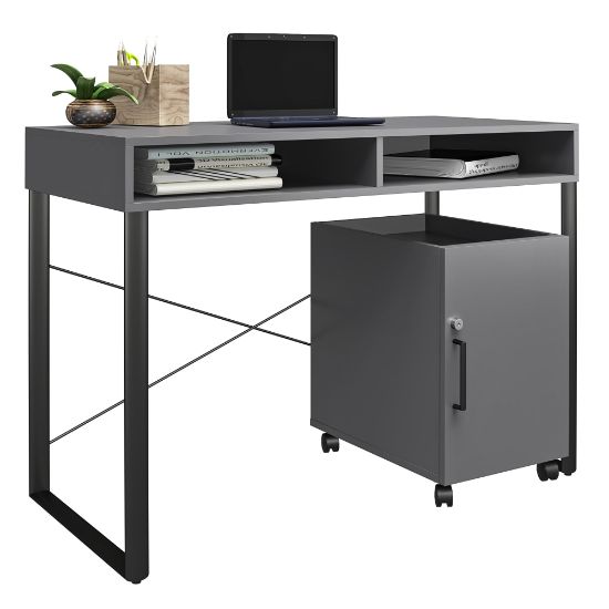 Picture of Realspace Bexler 42inW Computer Desk With Mobile Cart, Gray/Black