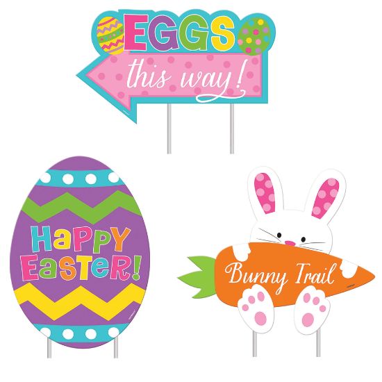 Picture of Amscan Easter Sidewalk Signs, Multicolor, Pack Of 3 Signs