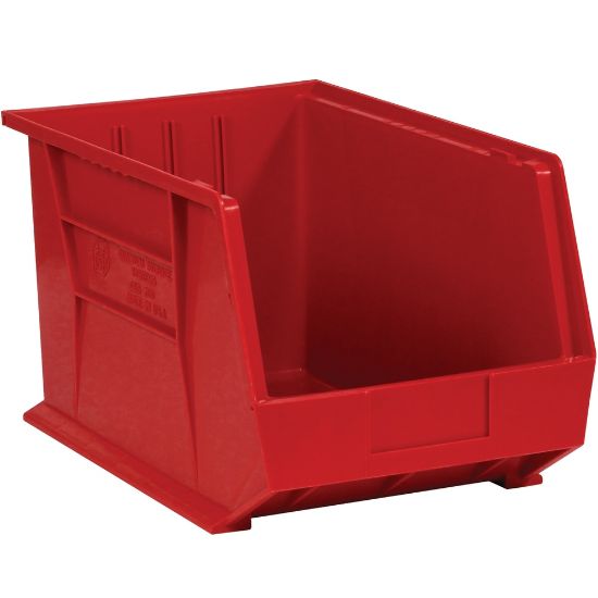 Picture of Partners Brand Plastic Stack & Hang Bin Boxes, Medium Size, 16in x 11in x 8in, Red, Pack Of 4