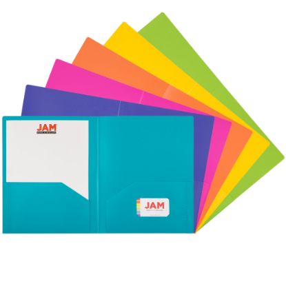 Picture of JAM Paper Heavy-Duty Plastic Presentation Folders, 9-1/2in x 11-1/2in, Assorted Primary, Pack Of 6 Folders