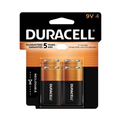 Picture of Duracell Coppertop 9-Volt Alkaline Batteries, Pack Of 4, 1 Hang Hole Packaging