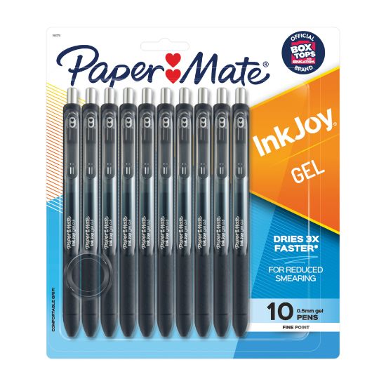 Picture of Paper Mate InkJoy Retractable Gel Pens, Fine Point, 0.5 mm, Black Barrel, Black Ink, Pack Of 10