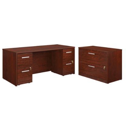 Picture of Sauder Affirm Collection Executive Desk With Two 2-Drawer Mobile Pedestal Files And Lateral File, 72inW x 30inD, Classic Cherry