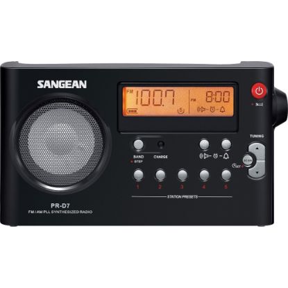 Picture of Sangean PR-D7 Desktop Clock Radio, 4-5/8inH x 8-1/2inW x 1-5/8inD, Black