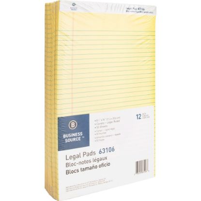 Picture of Business Source Legal Pads - 50 Sheets - 0.34in Ruled - 16 lb Basis Weight - Legal - 8 1/2in x 14in - Canary Paper - Micro Perforated, Easy Tear, Sturdy Back - 1 Dozen