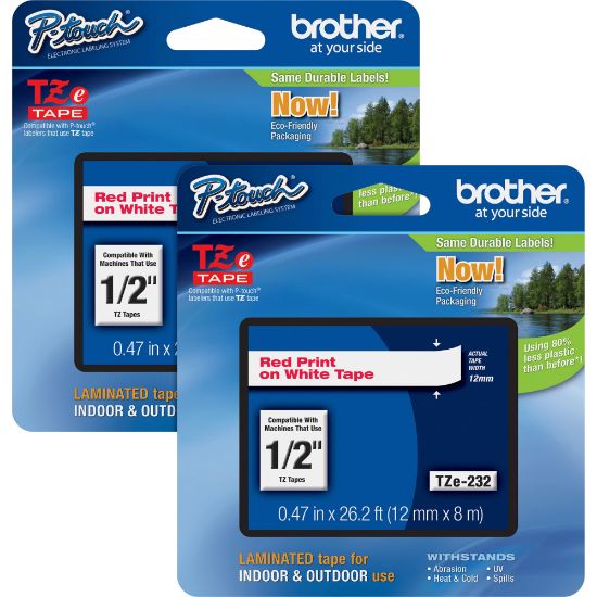 Picture of Brother P-touch TZe Laminated Tape Cartridges, 1/2inW x 26 1/5L , Rectangle, White, 2 Per Bundle