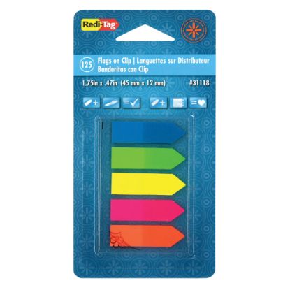 Picture of Redi-Tag See Note Arrow Page Flags On Clip-On Holder, 1 3/4in x 15/32in, Assorted Neon Colors, Pack Of 125