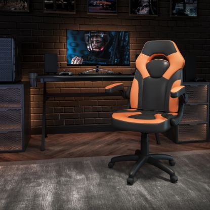 Picture of Flash Furniture X10 Ergonomic LeatherSoft Faux Leather High-Back Racing Gaming Chair With Flip-Up Arms, Orange/Black