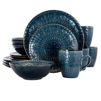 Picture of Elama 16-Piece Stoneware Dinnerware Set, Deep Sea Mozaic