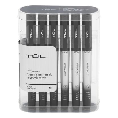 Picture of TUL Permanent Markers, Fine Point, Silver Barrel, Black Ink, Pack Of 12 Markers