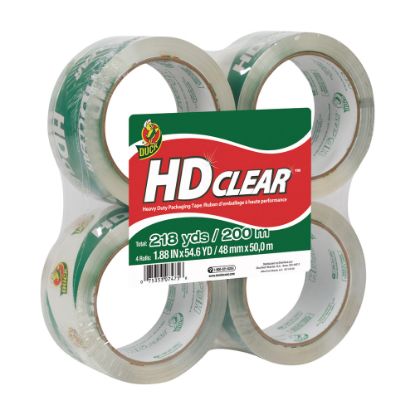 Picture of Duck HD Clear Heavy-Duty Packaging Tape, 1.88in x 54.6 Yd., Clear, Pack Of 4 Rolls