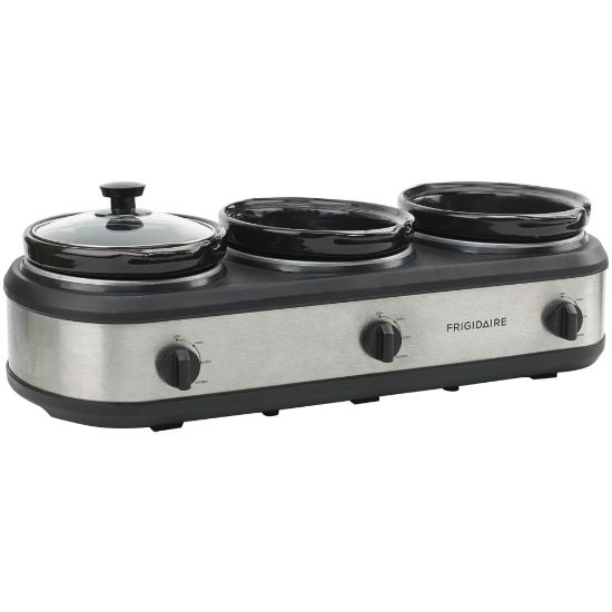 Picture of Frigidaire 420W Triple Slow Cooker And Buffet Server With 3-Piece 2.5-Quart Ceramic Pots, Silver