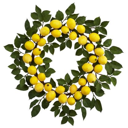 Picture of Nearly Natural Lemon 24inH Plastic Wreath, 24inH x 24inW x 3inD, Yellow