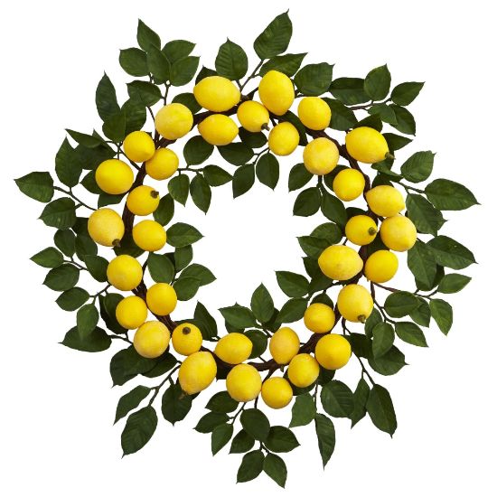 Picture of Nearly Natural Lemon 24inH Plastic Wreath, 24inH x 24inW x 3inD, Yellow