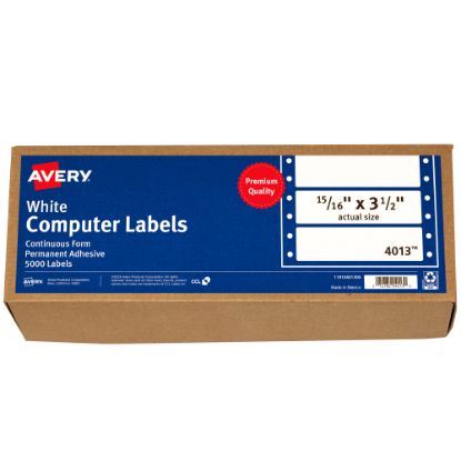 Picture of Avery Continuous Form Permanent Address Labels, 4013, Rectangle, 3 1/2in x 15/16in, White, Pack Of 5,000