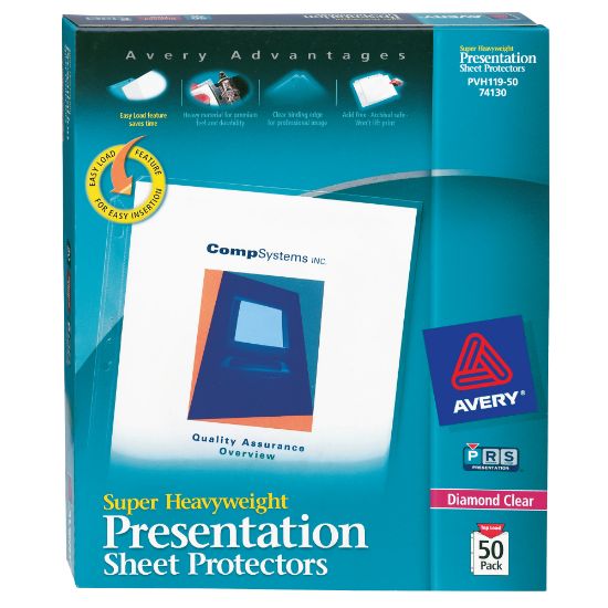 Picture of Avery Super Heavyweight Sheet Protectors With Easy Load, 8-1/2in x 11in, Diamond Clear, 50 Document Protectors