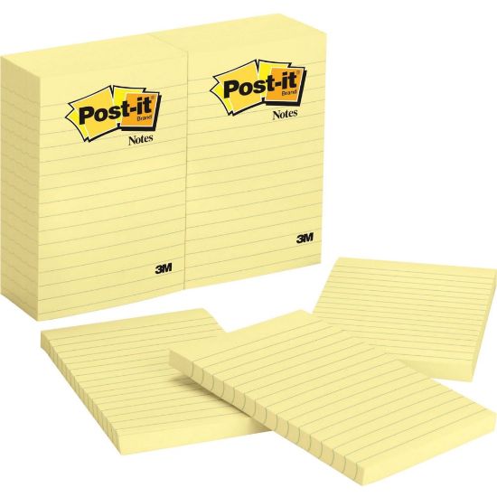 Picture of Post it Notes, 1200 Total Notes, Pack Of 12 Pads, 4in x 6in, Canary Yellow, Lined, 100 Notes Per Pad