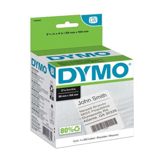 Picture of DYMO White LabelWriter Shipping Labels, 1763982, 2 5/16in x 4in,Roll Of 250