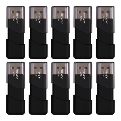 Picture of PNY Attache 3 USB 2.0 Flash Drives, 64GB, Black, Pack Of 10 Drives