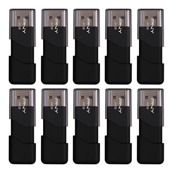 Picture of PNY Attache 3 USB 2.0 Flash Drives, 64GB, Black, Pack Of 10 Drives