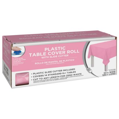 Picture of Amscan Boxed Plastic Table Roll, New Pink, 54in x 126'