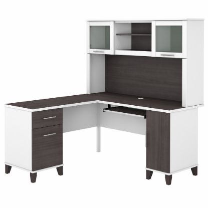 Picture of Bush Business Furniture Somerset 60inW L-Shaped Corner Desk With Hutch, Storm Gray/White, Standard Delivery