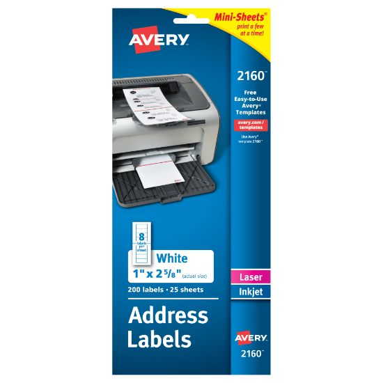 Picture of Avery Mini-Sheets Address Labels, 2160, Rectangle, 1in x 2-5/8in, White, Pack Of 200 Labels