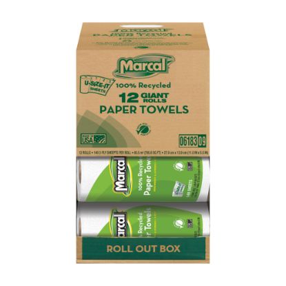 Picture of Marcal Small Steps U-Size-It 1-Ply Paper Towels, 100% Recycled, 140 Sheets Per Roll, Pack Of 12 Rolls