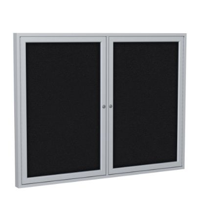 Picture of Ghent 2 Door Enclosed Fabric Bulletin Board, Satin Aluminum Frame, 36inH x 48inW, Black