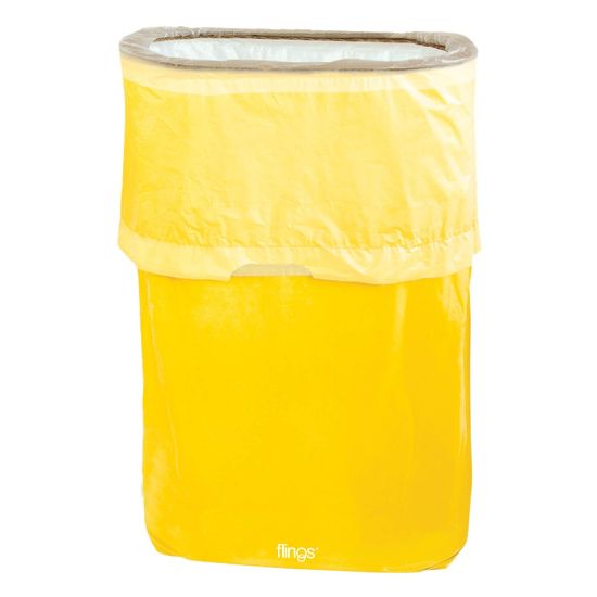 Picture of Amscan Pop-Up Plastic Trash Fling Bins, 13 Gallons, Yellow Sunshine, Pack Of 3 Bins