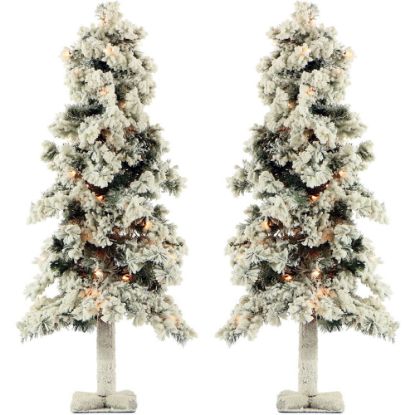 Picture of Fraser Hill Farm Snowy Alpine Trees With Clear Lights, 3ft, Set Of 2