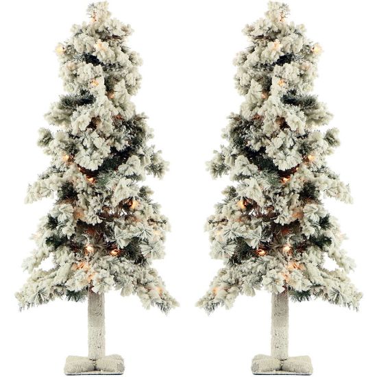 Picture of Fraser Hill Farm Snowy Alpine Trees With Clear Lights, 3ft, Set Of 2