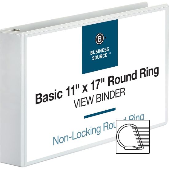 Picture of Business Source Round Ring Reference Binder, 2in Ring, 11in x 17in, White