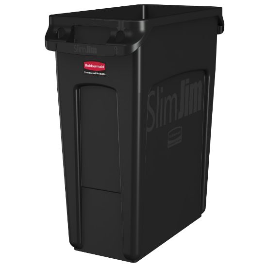 Picture of Rubbermaid Slim Jim Rectangular Polyethylene Vented Waste Receptacle, 16 Gallons, Black