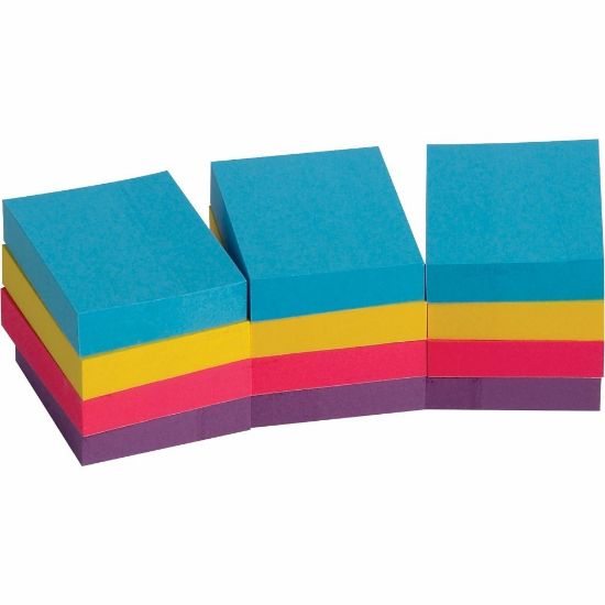 Picture of Business Source Extreme Color Adhesive Notes - 1 1/2in x 2in - Rectangle - Unruled - Assorted - Self-adhesive, Repositionable, Solvent-free Adhesive - 12 / Pack