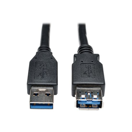 Picture of Tripp Lite USB 3.0 SuperSpeed Extension Cable - USB-A to USB-A, M/F, Black, 3 ft. (0.9 m) - First End: 1 x USB Type A Male USB - Second End: 1 x USB Type A Female USB - 5 Gbit/s - Extension Cable - Nickel Plated Connector - 28/24 AWG - Black