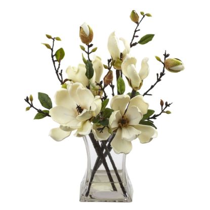 Picture of Nearly Natural 15inH Plastic Magnolia Arrangement With Vase, White