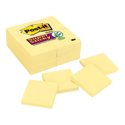 Picture of Post-it Super Sticky Notes, 3 in x 3 in, 24 Pads, 90 Sheets/Pad, 2x the Sticking Power, Canary Yellow