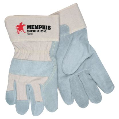 Picture of Sidekick Side Leather Gloves, Large, Blue/Gray, Pack Of 12