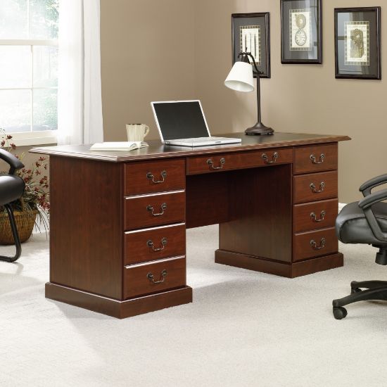 Picture of Sauder Heritage Hill 65inW Double-Pedestal Writing Desk, Classic Cherry