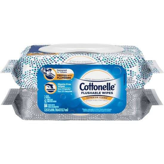 Picture of Cottonelle Flushable Wet Wipes - 7.25in x 5in - White - 42 Per Pack - 8 / Carton